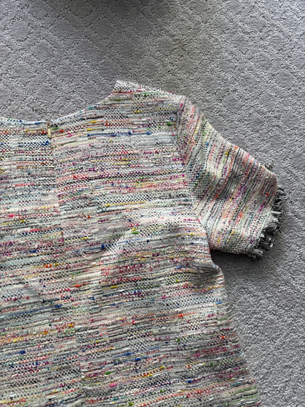 Trina Turk Cream Multicolor Tweed Shift Dress with Fuchsia Accents - Picture 15 of 16
